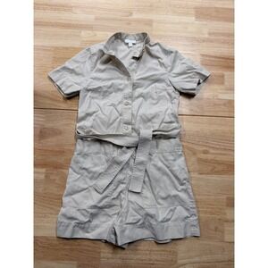 COS Beige Short Sleeve Belted Romper Jumpsuit Button Front Utility Sz 2